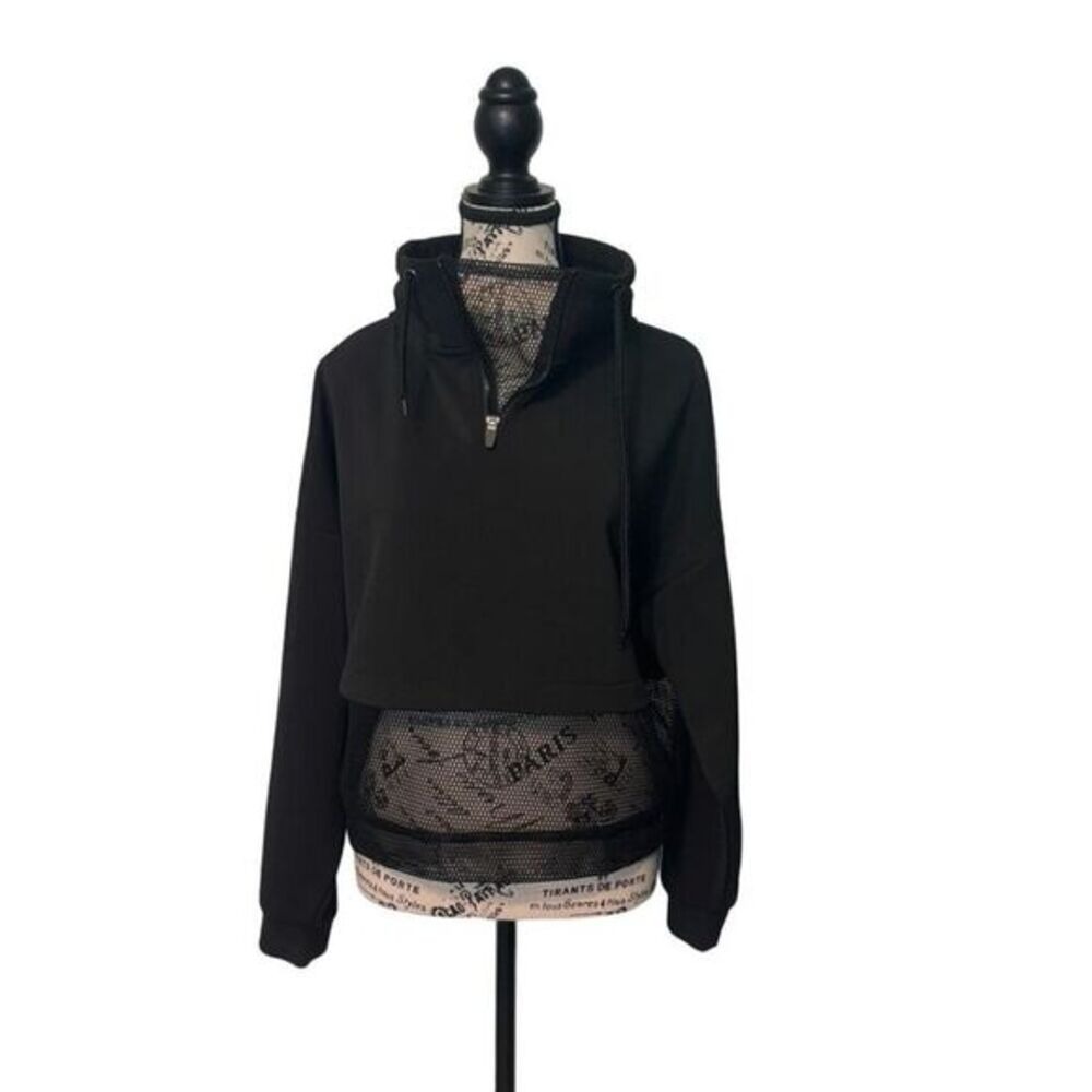 Black Crop Hoodie with Half-Zip